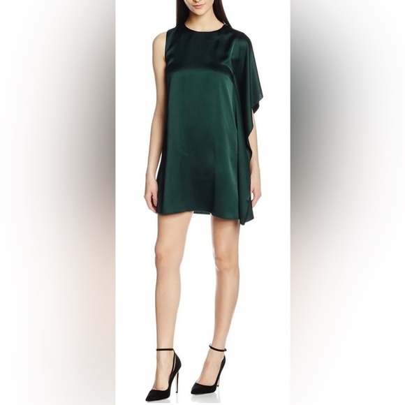 French Connection Green Sasha Satin Asymmetrical Shift Party Dress 2 EUC - Picture 1 of 8